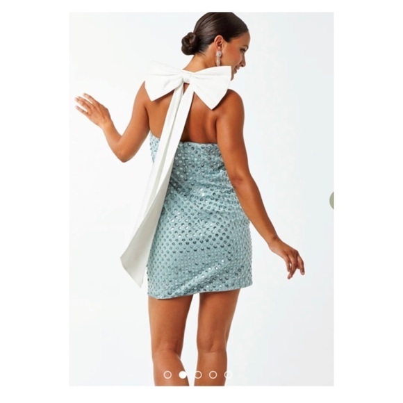 Mestiza Blue Sequin Bow Back Mini Dress Large Size 14 Cocktail Party - Picture 7 of 14